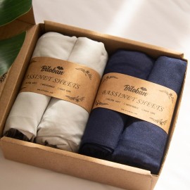 Baby Bassinet Sheets 4 Pack Compatible with 33 x 20 Mika Micky, Baby Delight, Dream On Me and Other Rectangle Bassinet Mattress, Ultra Soft & Skin Friendly, Washer & Dryer, Grey and Navy Blue