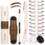 UCANBE 25PCS Eyebrow Stamp Stencil Kit With Dual-Color Eyebrow Stamp Pomade,20 Reusable Eyebrow Stencils,Finising Powder,Brush,Eyebrow Razor,Zipper Pouch,Waterproof Eye Brow Stamping and Shaping Kit02