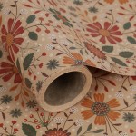 Aimyoo Floral Kraft Wrapping Paper Roll, All Occasion Vintage Flower Gift Wrap for Wedding Birthday Bridal Shower, 17 inch x 10 ft