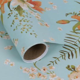 Aimyoo Blue Yellow Floral Wrapping Paper Roll 17 in x 10 ft, Daylily Flower Gift Wrap for Wedding Birthday Bridal Shower