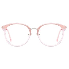SOJOS Retro Round TR90 Blue Light Reading Glasses Womens Mens Readers Computer Glasses Eyewear Frame SJ9001, Clear Pink Frame 1.50 x