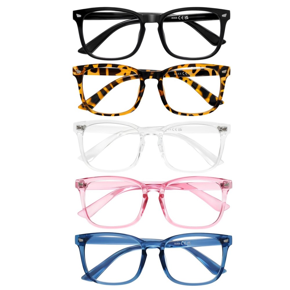 AIMISUV 5 Pack Reading Glasses for Women Men, Blue Light Blocking Computer Readers UV Glare(Multicolor, 0.75x)