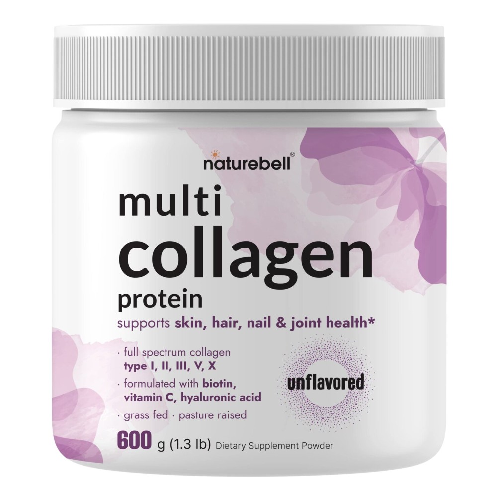 Multi Collagen Protein Powder 600g - 5 Types (I, II, III, V, X) Grass-Fed & Pasture-Raised | with Biotin 5000mcg, Vitamin C & Hyaluronic Acid | Keto, Paleo, Unflavored (54 Servings)