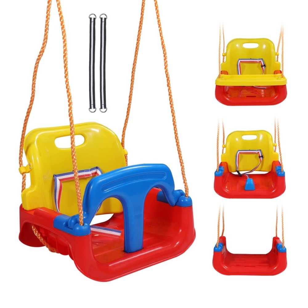 RedSwing 4 in 1 Baby Swing Seat with Tray, Toddler Swing Anti-Flip Snug and Secure Detachable Infants to Teens Kids Swing Seat for Outdoor Playground, Red Seat