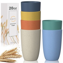 Wrova Wheat Straw Cups 6 PCS Good Alternative to Plastic Reusable Cups 20 oz Unbreakable Drinking Cup Reusable Dishwasher Safe Water Plastic Glasses Mixed Color