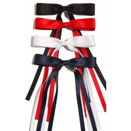 Tassel Bowknot Hair Clips for Women - 4pcs Barrettes with Long Tails in Black, Red, White and Navy