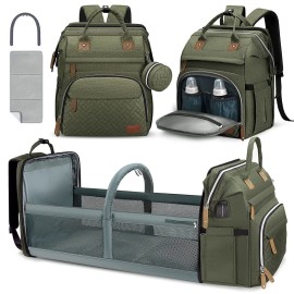 DERJUNSTAR Baby Diaper Bag Backpack with ChangingStation-Large Capacity Baby Bag for Boys & Girls, USBCharging Port, Pacifier Case, sunshade & Toy Bar,Waterproof Forest