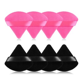 RAREIUS 8pcs Triangular Powder Puff Face Soft Velvet Makeup Puff for Loose Powder Body Powder Makeup Sponge for Contouring Wet Dry Foundation Blender Sponge Beauty Makeup Tool.(Black&Rose Red)