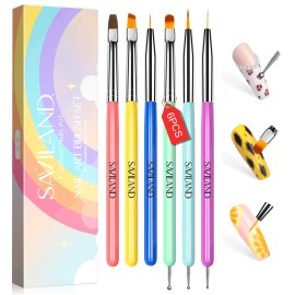 SAVILAND 6PCS Nail Art Brushes Set - Multifunctional Nail Brushes for Nail Art Nail Design Brush Gel Nail Brush for Nail Extension Nail Art Liner Brush 3 Sizes Dotting Tools for DIY Christmas Gift