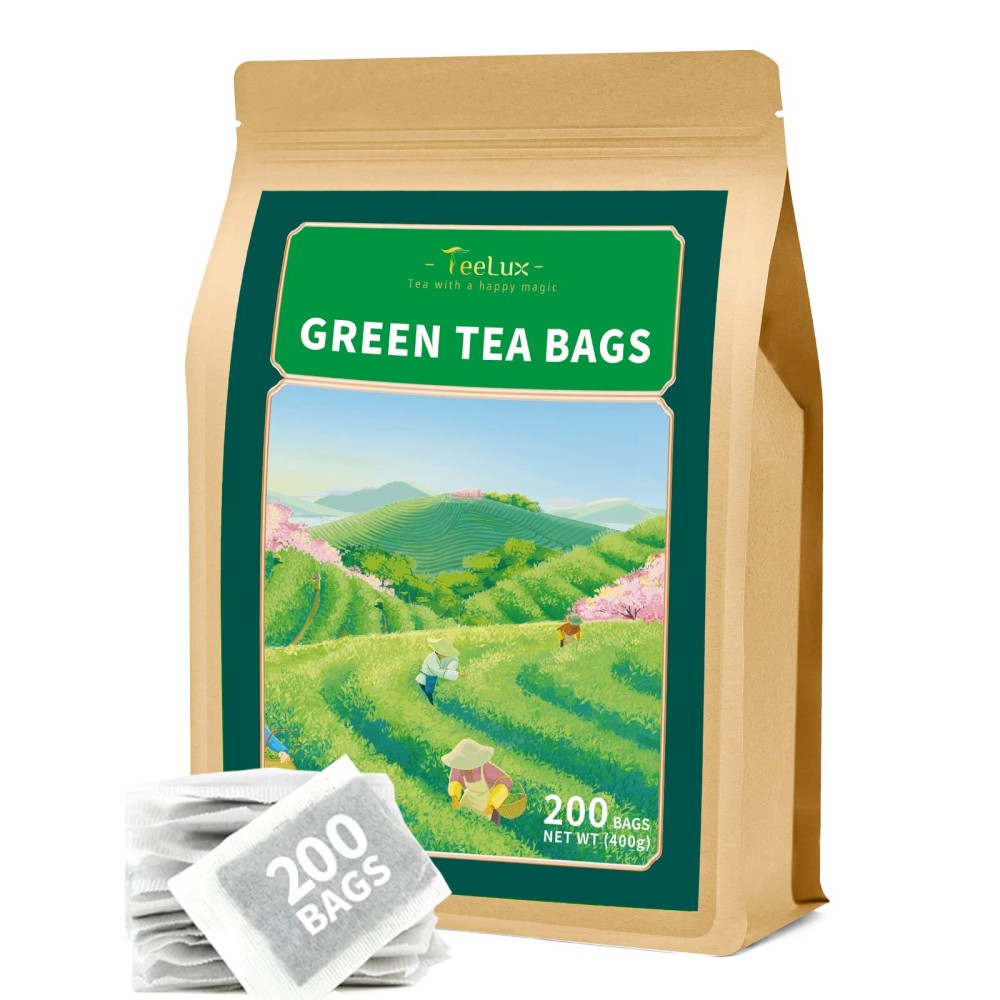 TeeLux Green Tea Bags, Natural Pure Green Tea, Super Antioxidant, Caffeinated, Support Overall Health, 200 Count