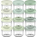 KeaBabies 12pk 4oz Glass Baby Food Containers with Lids - Leak-Proof, Microwavable Small Glass Jars, Baby Purees & Toddler Snack Storage Containers, BPA-Free, Dishwasher & Freezer Safe (Sage)