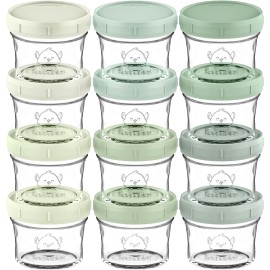 KeaBabies 12pk 4oz Glass Baby Food Containers with Lids - Leak-Proof, Microwavable Small Glass Jars, Baby Purees & Toddler Snack Storage Containers, BPA-Free, Dishwasher & Freezer Safe (Sage)