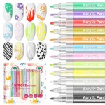 Saviland 12 Colors Nail Art Pens Set - 3D Nail Polish Pens Acrylic Paint Pens Nail Markers for Nail Art Drawing Painting Nail Point Dotting Liner Pen Manicure Tools Nail Design Kit Home Nail Salon DIY