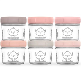 KeaBabies 6pk 4oz Glass Baby Food Containers with Lids - Leak-Proof, Microwavable Small Glass Jars, Baby Purees & Toddler Snack Storage Containers, BPA-Free, Dishwasher & Freezer Safe (Roseate)