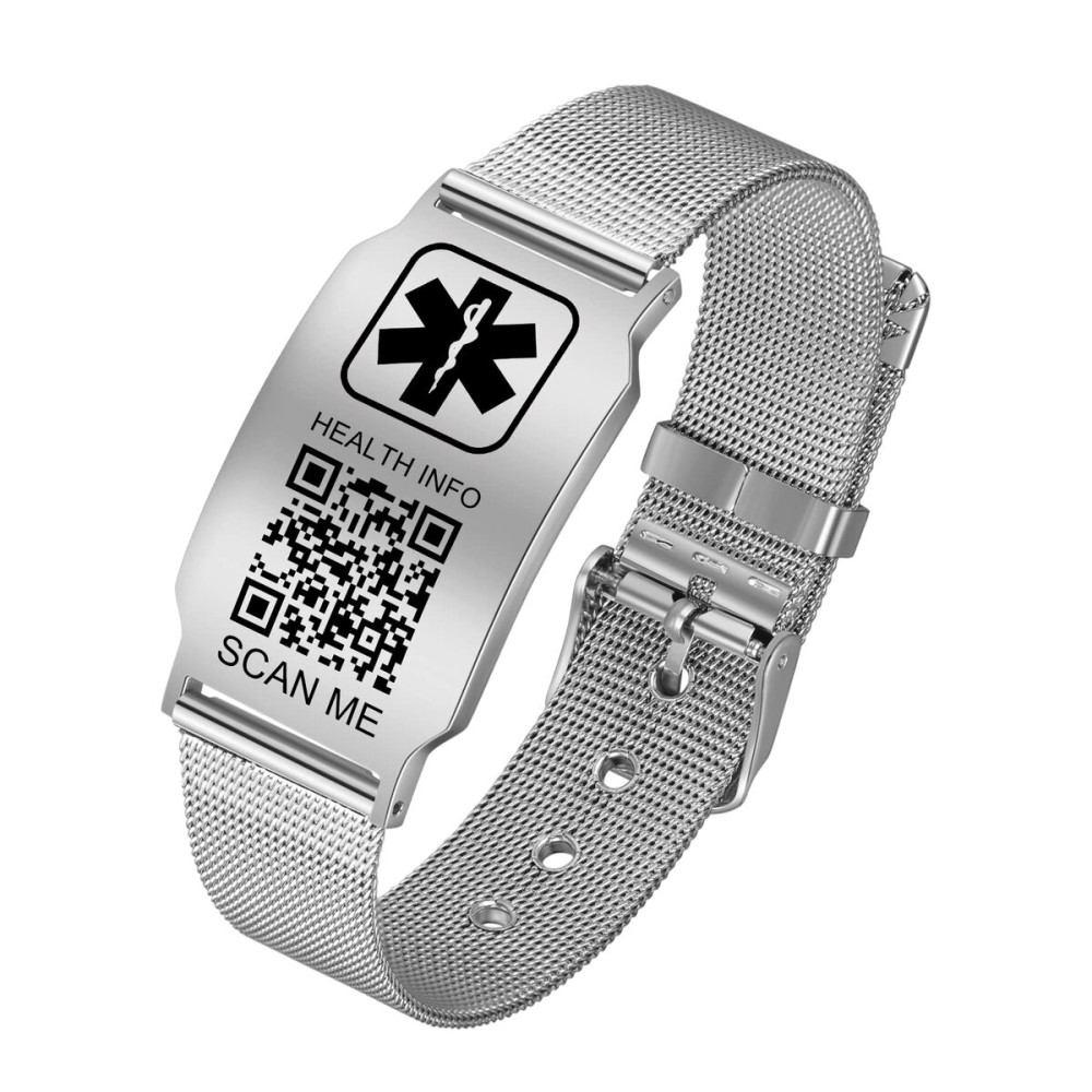 Theluckytag Upgraded Medical Bracelets Men Women with QR Code Medical Alert ID Bracelets - Titanium Steel Wristband Fits Wrists Up 8\'\'-10\'\' - More Space Custom Emergency Med ID Info