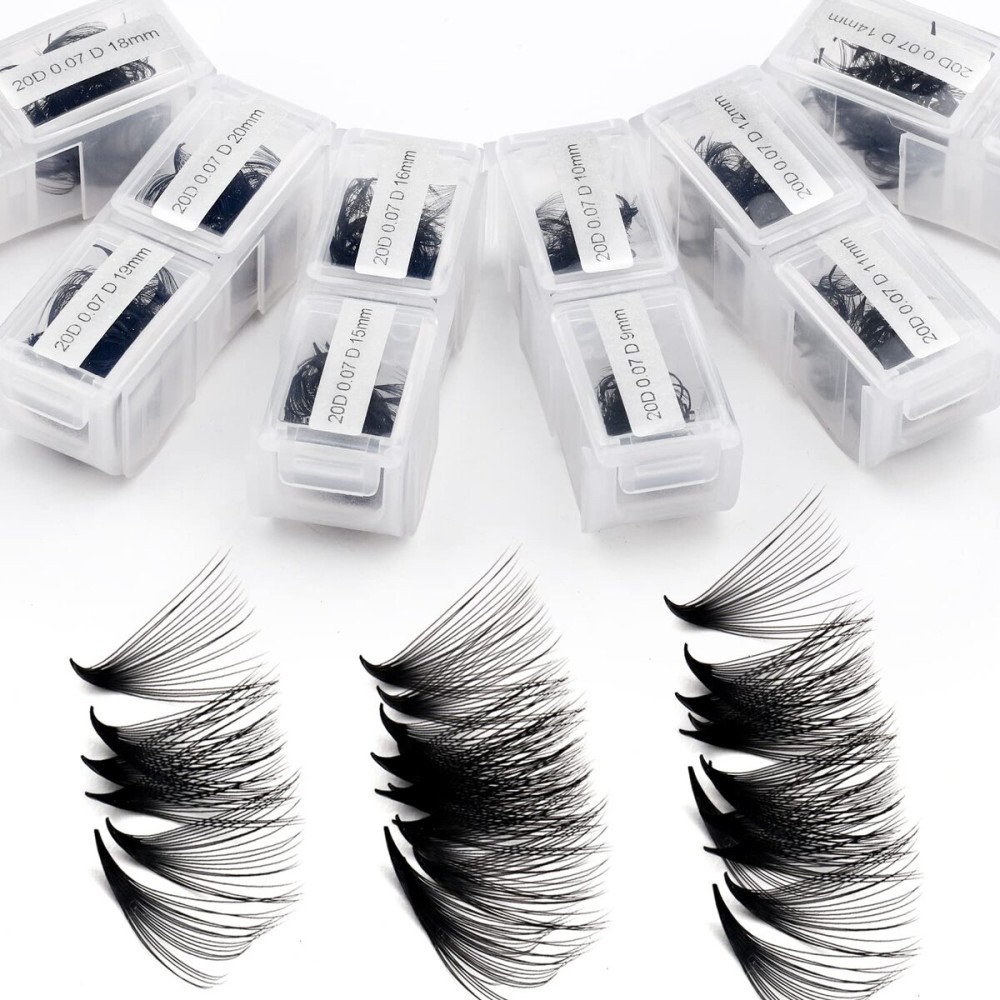 WENDY Lashes Premade Fans Eyelash Extensions 1200PCS Eyelash Extension 20D Volume Lash Extensions Loose Promade Fans D Curl Mixed 9-20mm Pointed Base Pre Made Lashes(1200PCS-20D-0.07-D, 9-20mm mixed)