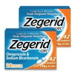 Zegerid OTC, 24-Hour Heartburn Relief, Acid Reflux Medicine and Antacid, Treats Frequent Heartburn, Omeprazole 20mg + Sodium Bicarbonate, Proton Pump Inhibitor (PPI), Two 42ct Cartons