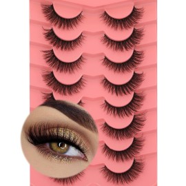 False Eyelashes Natural Mink Lashes 15mm Wispy Curly Eyelashes 5D Fluttery Volume Cat Eye Fake Lashes Pack 8 Pairs by Yawamica