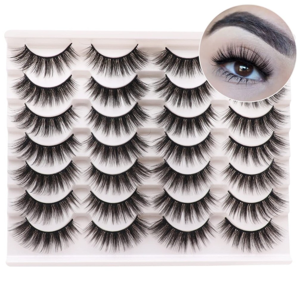 Losha Eyelashes Natural Look Faux Mink Lashes Pack Handmade Wispy False Eyelashes 14 Pairs Eye Lashes (F64)