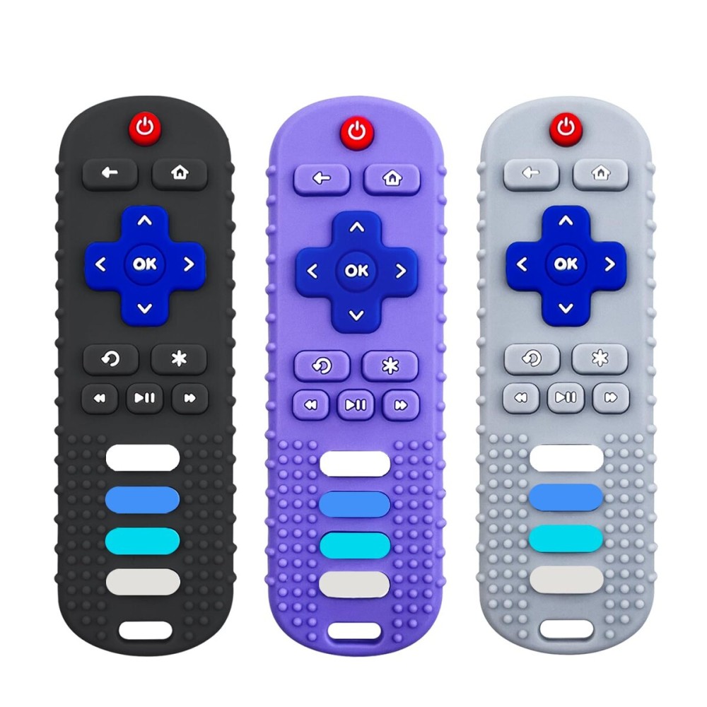 ERSIHUA 3Pcs Silicone Teething Toys, Remote Control Shape Teethers for Babies Remote Teething Toys, Silicone TV Remote Teether BPA Free/Dishwasher/Refrigerator Safe