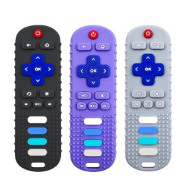 ERSIHUA 3Pcs Silicone Teething Toys, Remote Control Shape Teethers for Babies Remote Teething Toys, Silicone TV Remote Teether BPA Free/Dishwasher/Refrigerator Safe