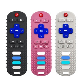 ERSIHUA 3Pcs Silicone Teething Toys, Remote Control Shape Teethers for Babies Remote Teething Toys, Silicone TV Remote Teether BPA Free/Dishwasher/Refrigerator Safe