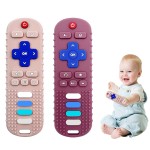 ERSIHUA 2-Pack Baby Teething Toys-TV Remote Control Shape Silicone Infants Teething Toys for Babies 0-18 Months,BPA-Free (Khaki+Red)