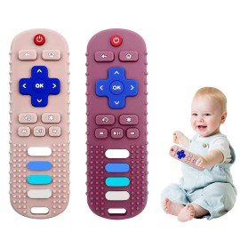 ERSIHUA 2-Pack Baby Teething Toys-TV Remote Control Shape Silicone Infants Teething Toys for Babies 0-18 Months,BPA-Free (Khaki+Red)
