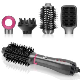 IG INGLAM 4 in 1 Hot Air Brush, Negative Ion Detachable Hair Styler & Volumizer with 2 Brush Heads, Updated Push Switch, Gray