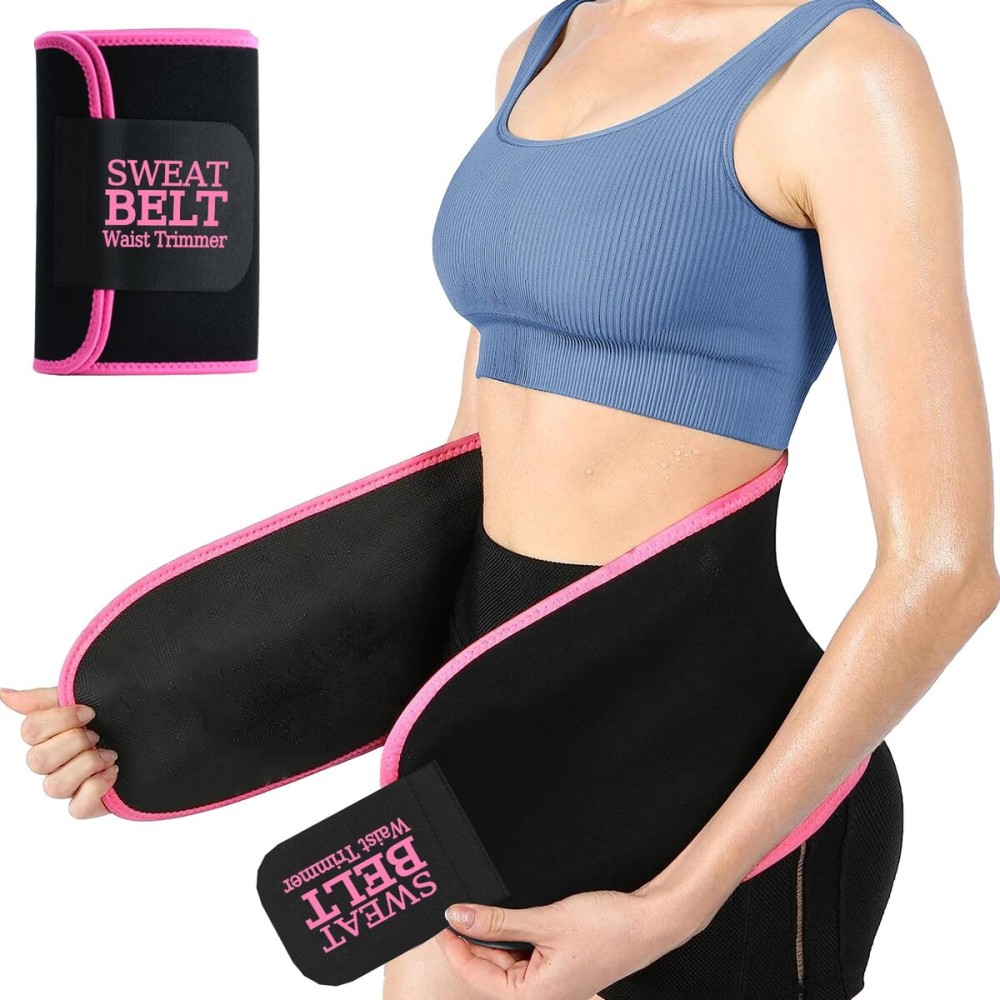 ZPP Waist Trainer for Women and Men, Neoprene Sweat Band Waist Trimmer Belt Slimming Stomach Wrap for Workout Black/Pink
