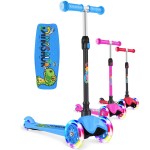 BELEEV A1 Scooter for Kids Ages 2-6, 3 Wheel Dinosaur Scooter for Toddlers Girls Boys, PU Light-Up Wheels, 4 Adjustable Height, Lean to Steer, Non-Slip Deck, Kick Scooter for Children (Ocean Blue)