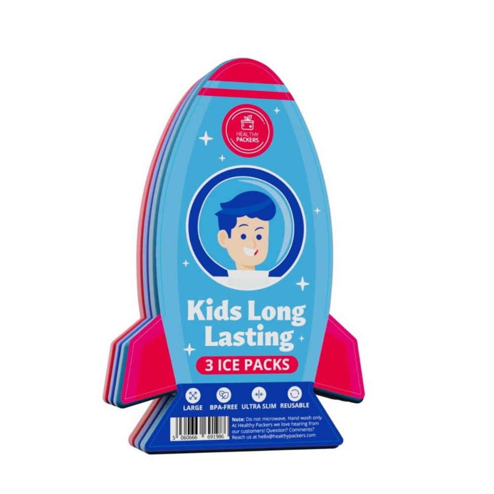 Healthy Packers Slim Reusable Ice Packs for Lunch Boxes Kids and Adults|LongLasting Thin Freezer Packs for Coolers, Bento Boxes,Lunch Bags, Travel, School Meals, and MealPrep (3-Pack | Spaceship)