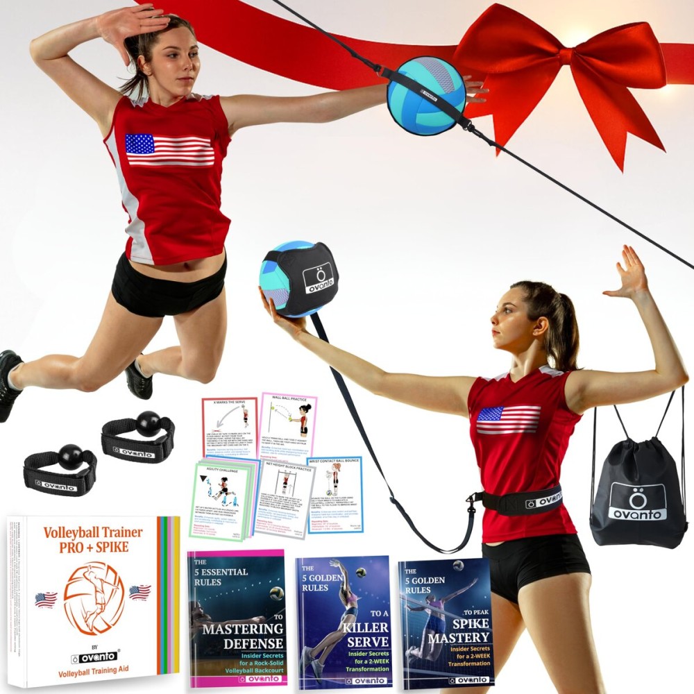 OVANTO Volleyball Training Equipment Aid - Solo Volleyball Equipment in 4 Styles to Serve, Spike, Set and Pass Like a Pro - Adjustable Volleyball Practice Equipment Gift for Beginners & Experts