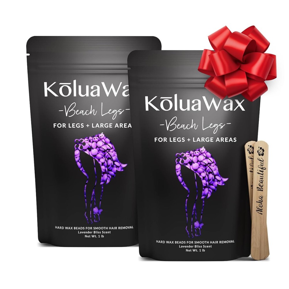 KoluaWax Hard Wax Beads for Hair Removal - Coarse Hair Formula - Face, Brazilian, Underarms, Back Chest, Bikini Waxing - Lavender Bliss, 1lb Refill for Wax Warmers & 10 Large Applicator Sticks, 2 Pack