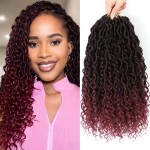 Col Bling 14 Inch 8 Packs Goddess Locs Crochet Hair Ombre Burgundy Faux Locs Crochet Hair for Women Pre Looped with Curly Ends Synthetic (TBUG)
