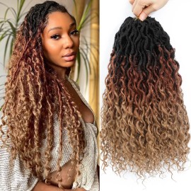 Col Bling Ombre Goddess Locs Crochet Hair 14 Inch 8 Packs Faux Locs Crochet Hair for Women 3 Tone Boho River Locs Hair with Curly Ends Synthetic Hair Style (1B/30/27)