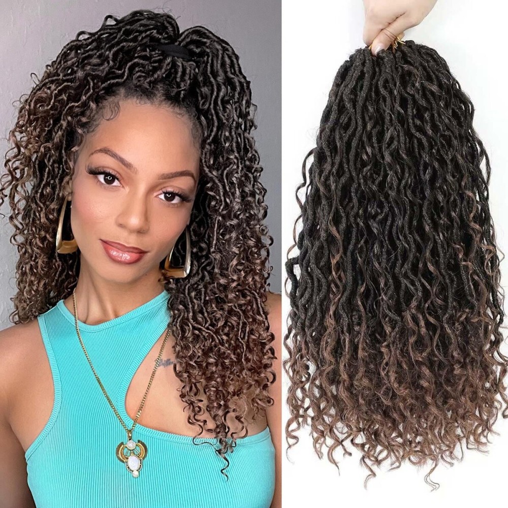 14 Inch 8 Packs Goddess Locs Crochet Hair Pre Looped Faux Locs Crochet Hair for Women Soft Boho Hippie Locs Hair Extension Synthetic (T30)