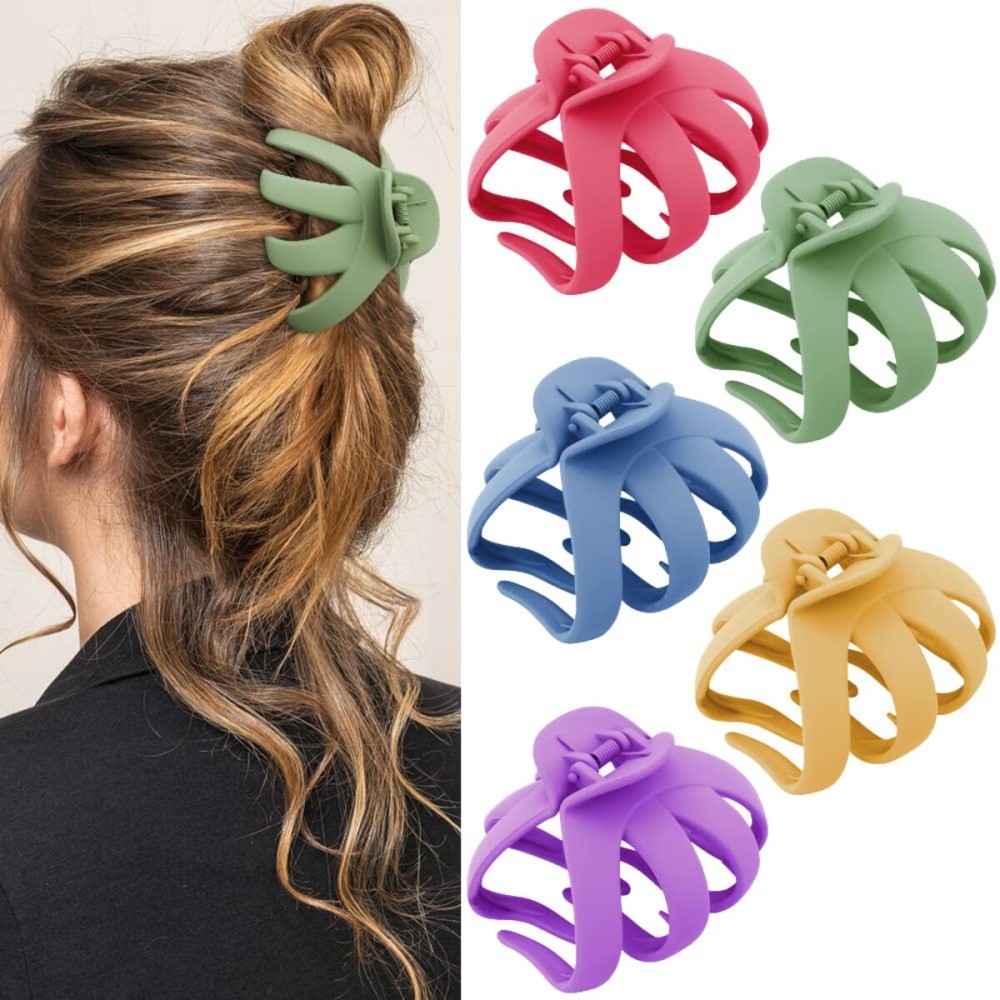 ATODEN Extra Large Claw Clips for Thick Hair - 5Pcs Jumbo Octopus Hair Clips, 3.15 Big Hair Claws for Women and Girls, Assorted Colors