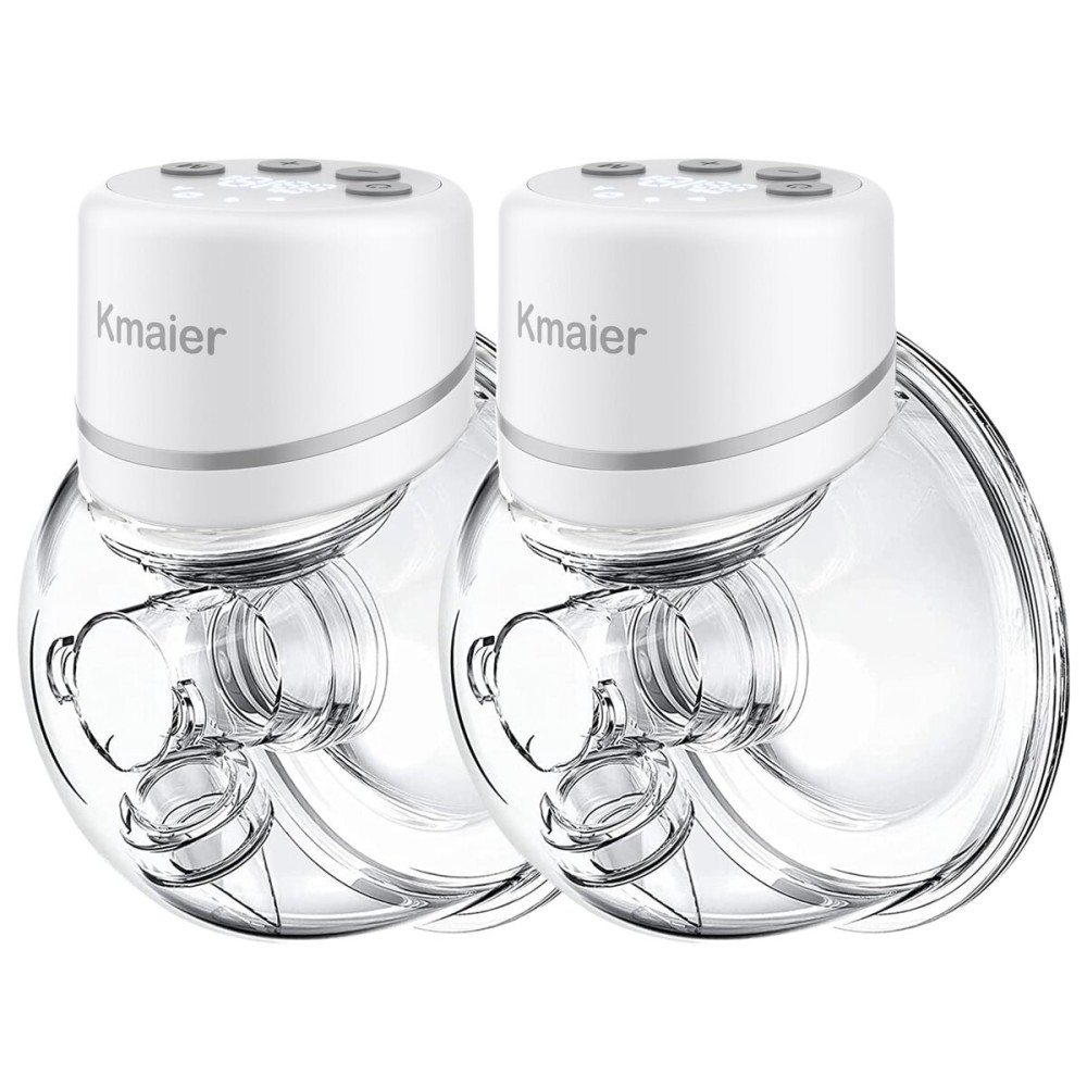Kmaier Hands Free Breast Pump, Wearable Breast Pump, Portable Breast Pumps with 4 Modes & 12 Levels, Low-Noise and Painless, LED Electronic Display, 24mm Flange, 2 Pack