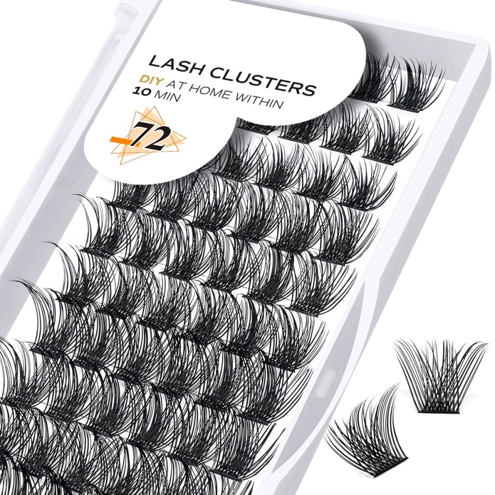 Lash Clusters B02 D Curl 12mm DIY Eyelash Extensions 72 Clusters Lashes B&Qaugen Mega Volume Individual Lashes Eyelash Clusters Extensions Wispy Individual Lashes Cluster DIY at Home (NM-D-12mm)