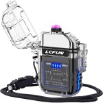 LcFun USB Rechargeable Electric Lighter, Windproof Plasma Dual Arc Lighters, Waterproof Flameless Lighter with Battery Display & Flashlight for Hiking, Camping Gear, Survival Kits