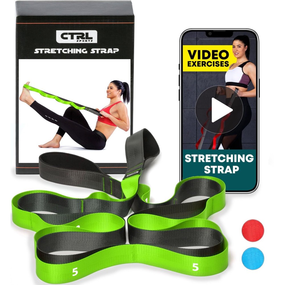 Stretching Strap with Loops - Non Elastic Stretch Band for Physical Therapy, Yoga Strap for Stretching Equipment, Stretch Bands for Exercise and Flexibility - Fascia, Hamstring & Leg Stretcher Belt