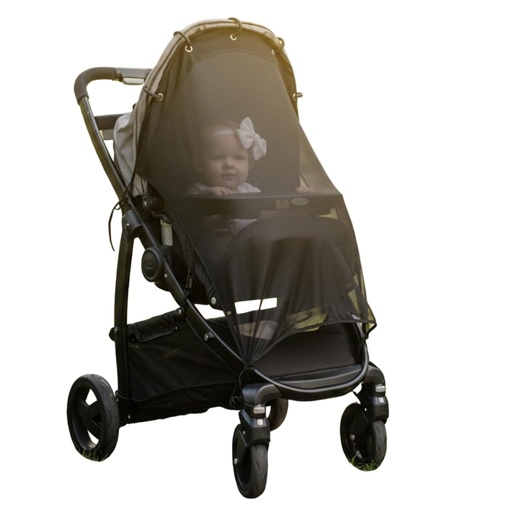 IntiMom Stroller Sun Shade - Universal UV Protection Cover for Strollers Sunshade with See Through, Clip-On Sun Blocker, Sun Shield for Baby, Breathable Adjustable Fit, Full Coverage, XL Black