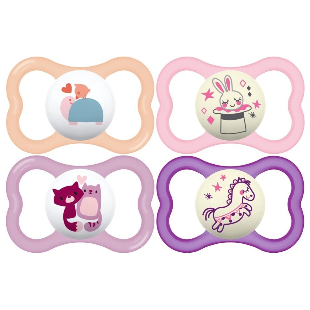 MAM Air Day & Night Baby Pacifier, for Sensitive Skin, Glows in The Dark, 16+ Months, Girl, 4 Count