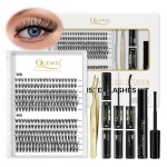 QUEWEL Lash Clusters Kit, 240 Pcs Lash Clusters 30D+40D DIY Lash Extensions Kit with Applicator Tool, Bond and Seal Super Hold, Glue Remover Easy to Apply at Home(30D+40D D MIX8-14)