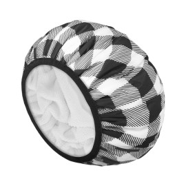 Auban Shower Cap, Shower Cap for Women Terry Cloth Lined EVA Exterior Reusable Double Layer Waterproof, Large Bath Hair Cap, Hotel Travel Essentials Accessories Cleaning Supplies (Checked)