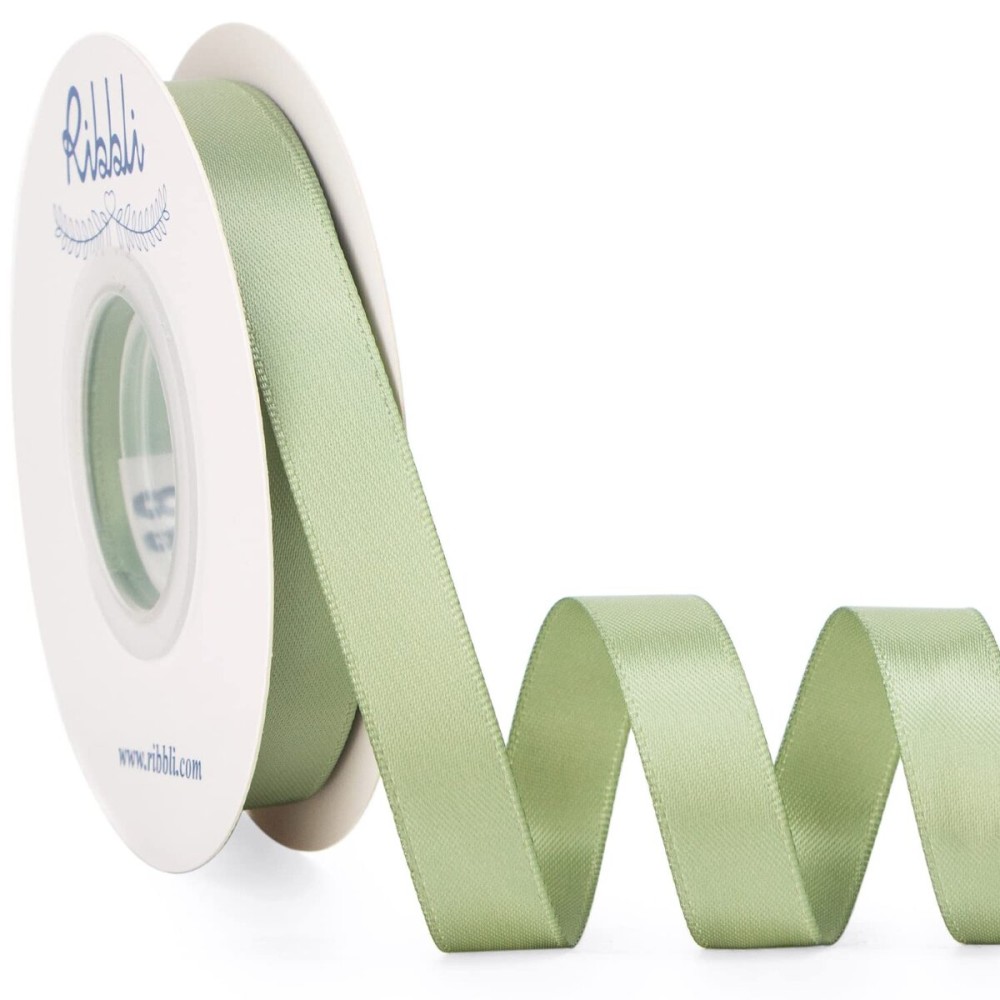 Ribbli Dusty Sage Satin Ribbon Double Faced Satin 1/2 Inch x Continuous 25 Yards-Sage Green Ribbon for Gift Wrapping Crafts Wedding Decoration Bows Bouquet Floral Arrangement