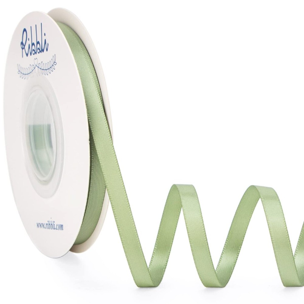 Ribbli Dusty Sage Satin Ribbon Double Faced Satin 1/4 Inch x Continuous 25 Yards-Sage Green Ribbon for Gift Wrapping Crafts Wedding Decoration Bows Bouquet Floral Arrangement