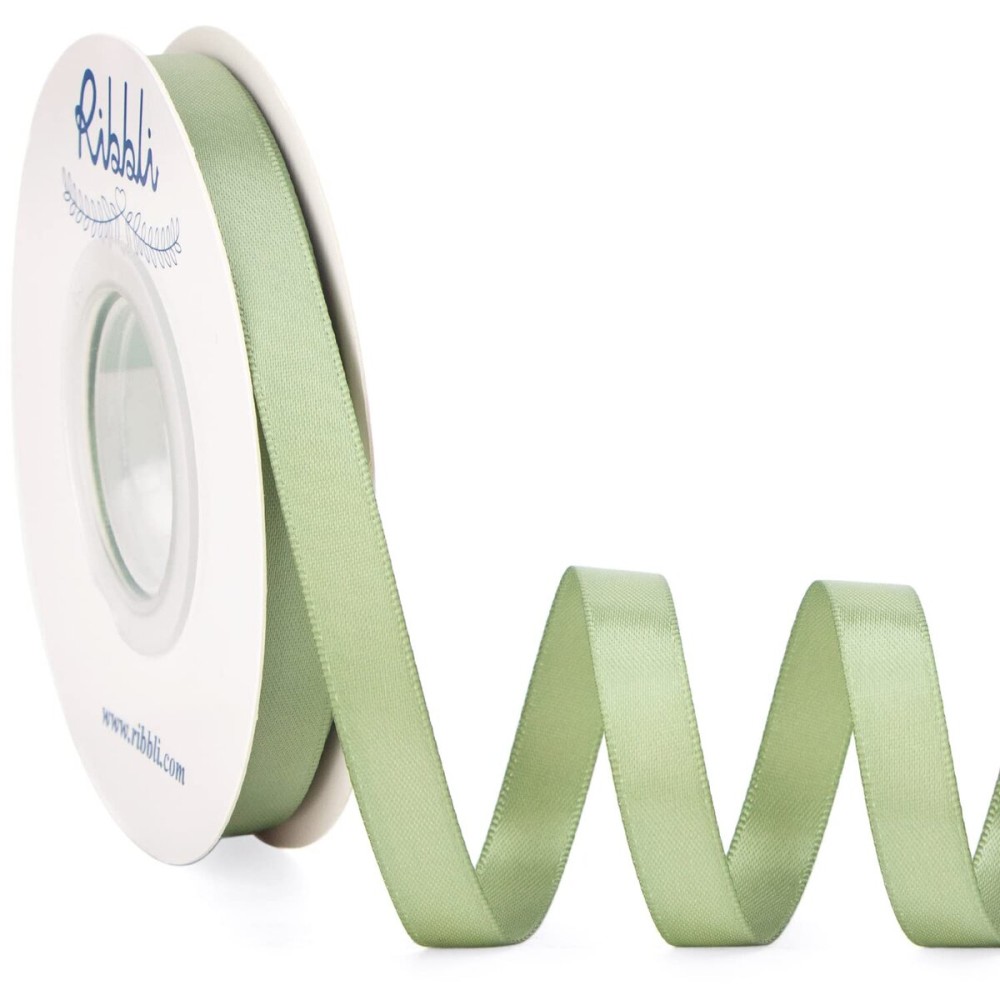 Ribbli Dusty Sage Satin Ribbon Double Faced Satin 3/8 Inch x Continuous 25 Yards-Sage Green Ribbon for Gift Wrapping Crafts Wedding Decoration Bows Bouquet Floral Arrangement