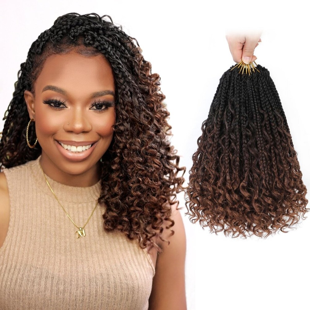 Fulcrum Goddess Box Braids Crochet Hair 12 Inch,9 Packs Boho Box Braid Crochet Hair for Women,Pre-looped Bohemian 3X Crochet Braiding Hair with Curly Ends(12Inch, 1B/4/30)